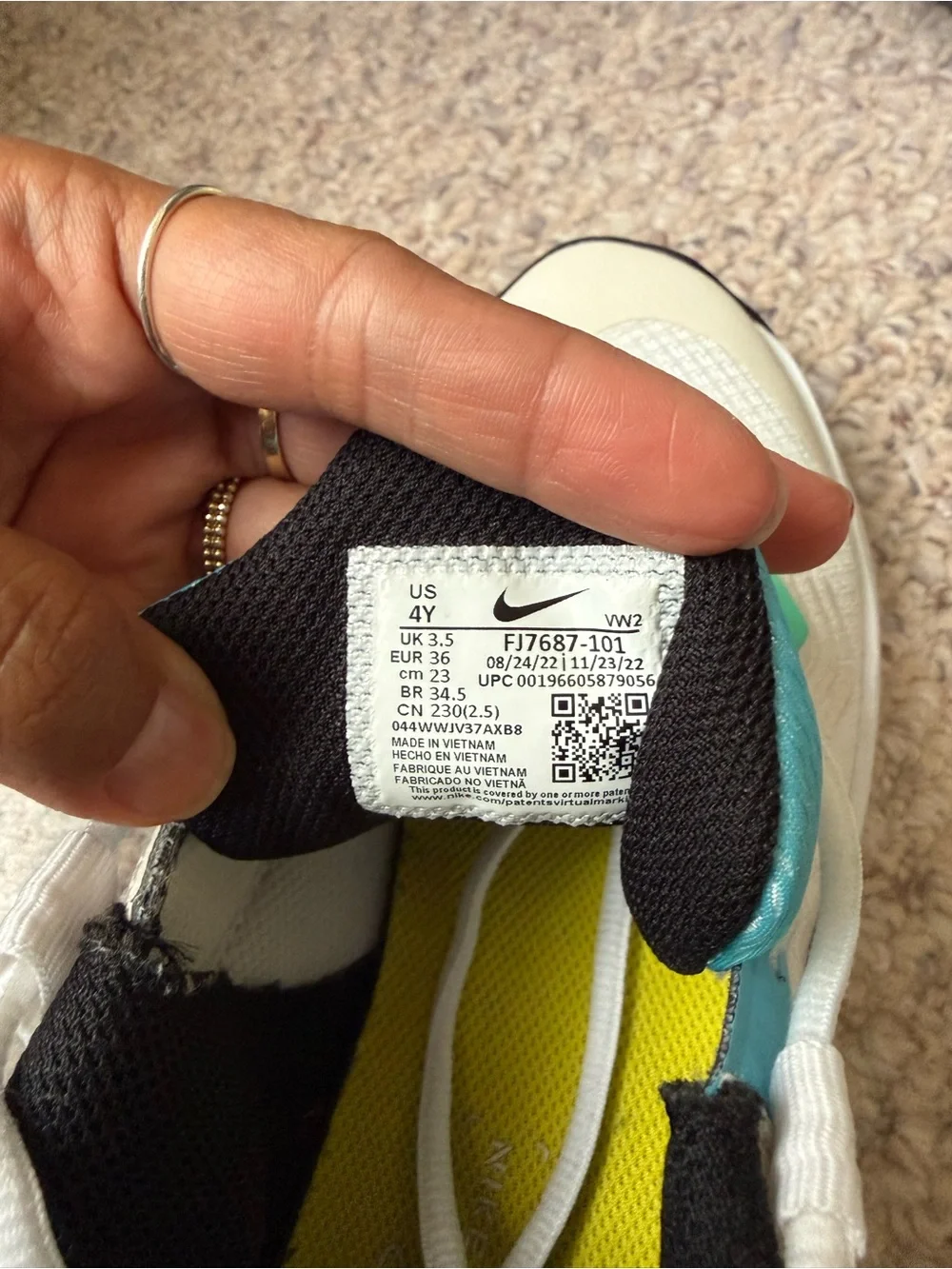 Nike Kids White Teal & Black Athletic Sneakers with Yellow Accents